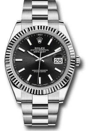 Replica Rolex Steel and White Gold Rolesor Datejust 41 Watch 126334 Fluted Bezel Black Index Dial Oyster Bracelet